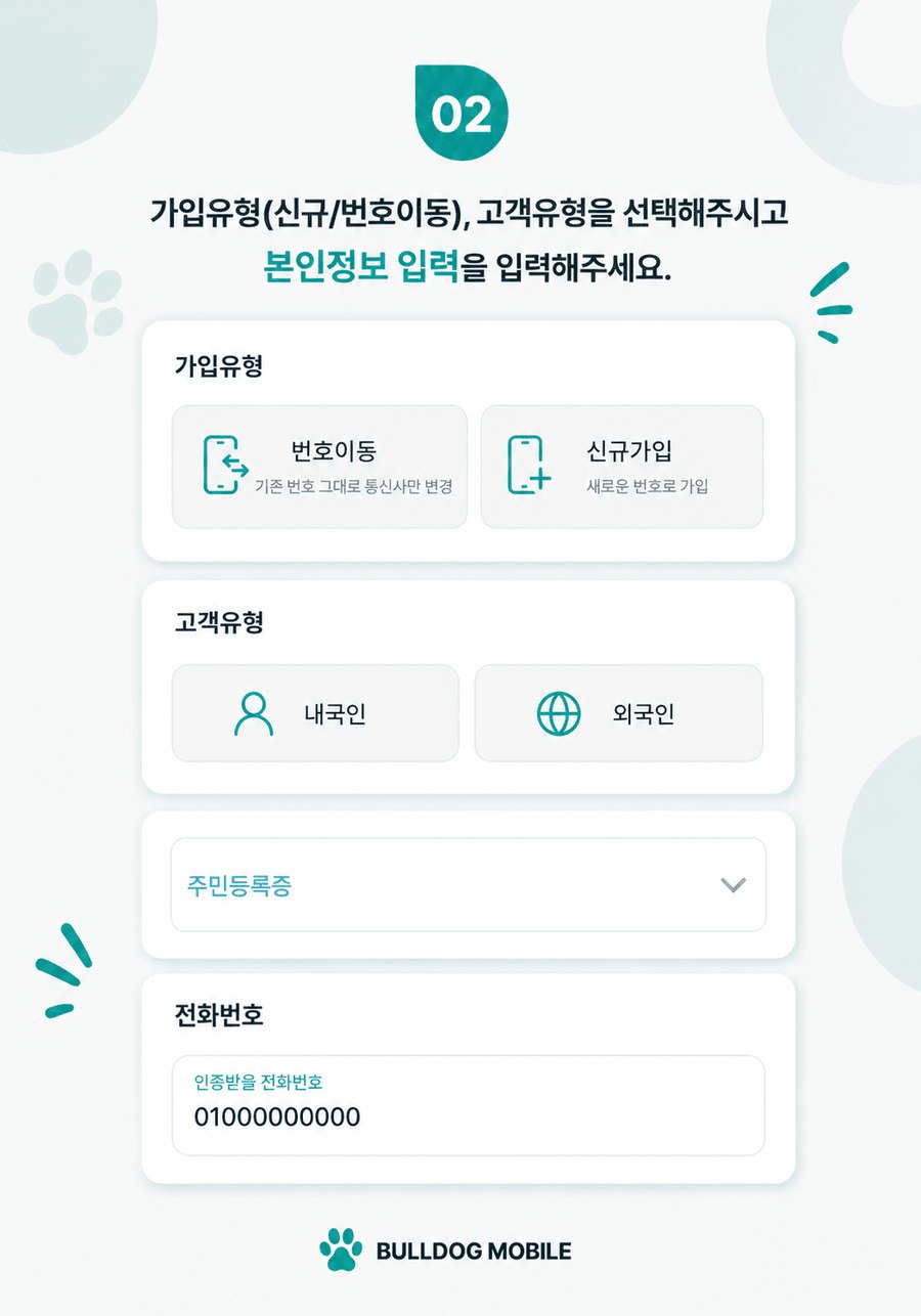 2단계 — 가입유형·고객유형·본인정보 입력 화면